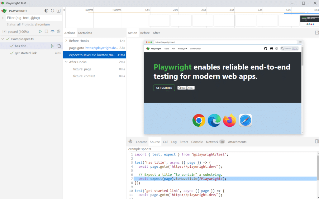 Playwright running tests